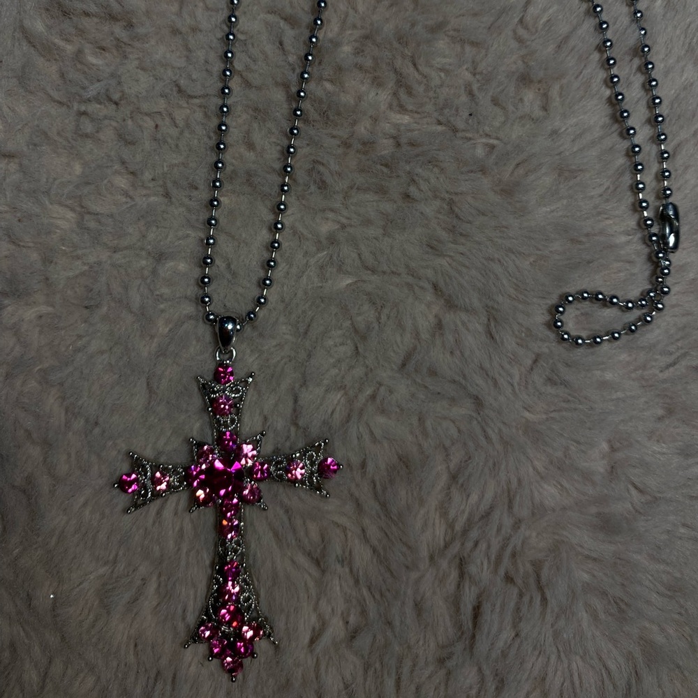 Pink cross necklace
